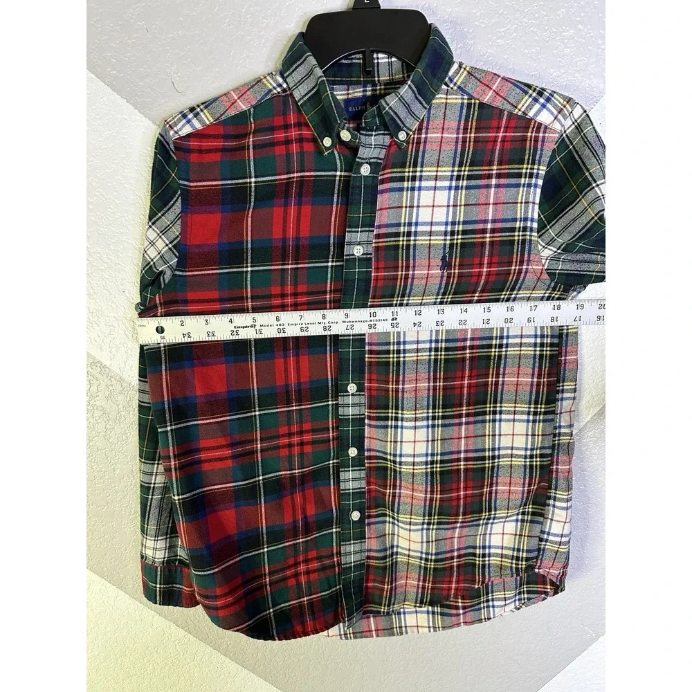 Ralph Lauren Boys Performace Red Green Plaid Casual Button Up Fun Shirt Lg 14-16